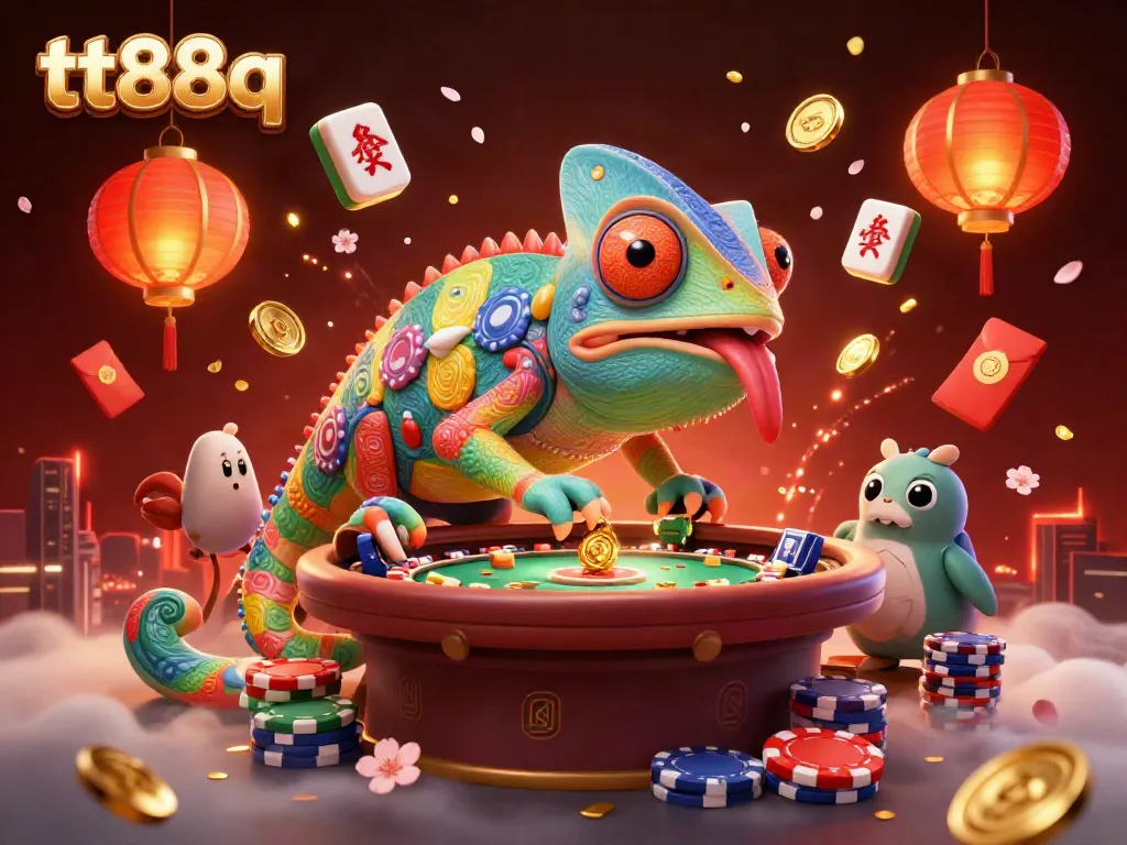 Engage in thrilling gambling with tt88q, featuring vibrant casino elements and lucky symbols.