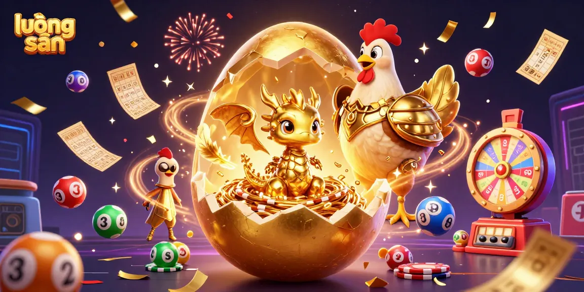 Watch lương sơn delight as golden dragon and hen celebrate casino wins amidst vibrant lottery elements and joyous confetti.