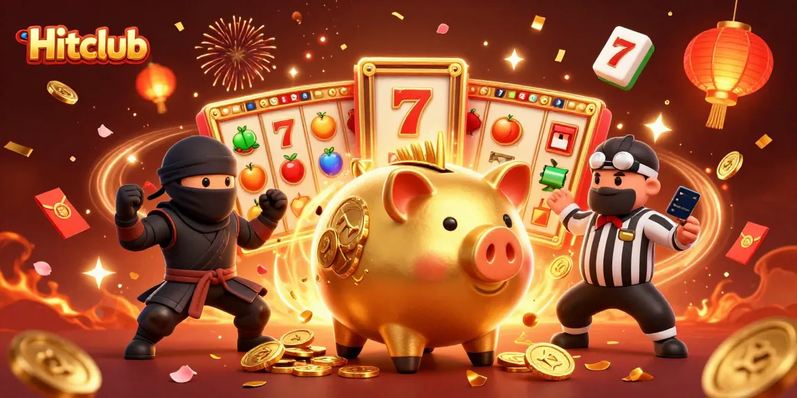 Engage with Hitclub's vibrant gaming scene featuring golden treasures and action-packed characters.