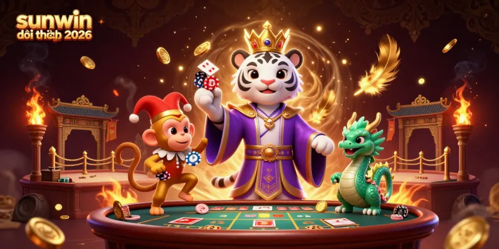 Experience the excitement of sunwin đổi thưởng 2026 with vibrant gambling characters in a live casino setting.