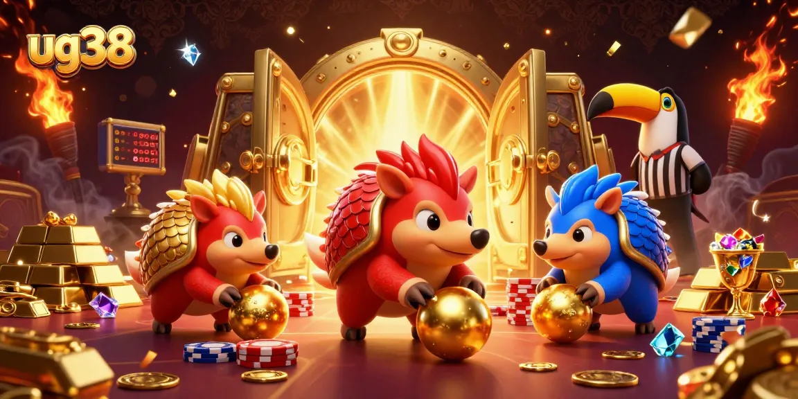 ug38 pangolins compete over poker chips in an exciting casino scene.