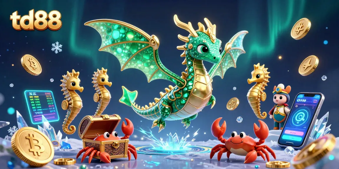 Engage with td88's thrilling gaming experience through a vibrant 3D illustration featuring an emerald sea dragon.