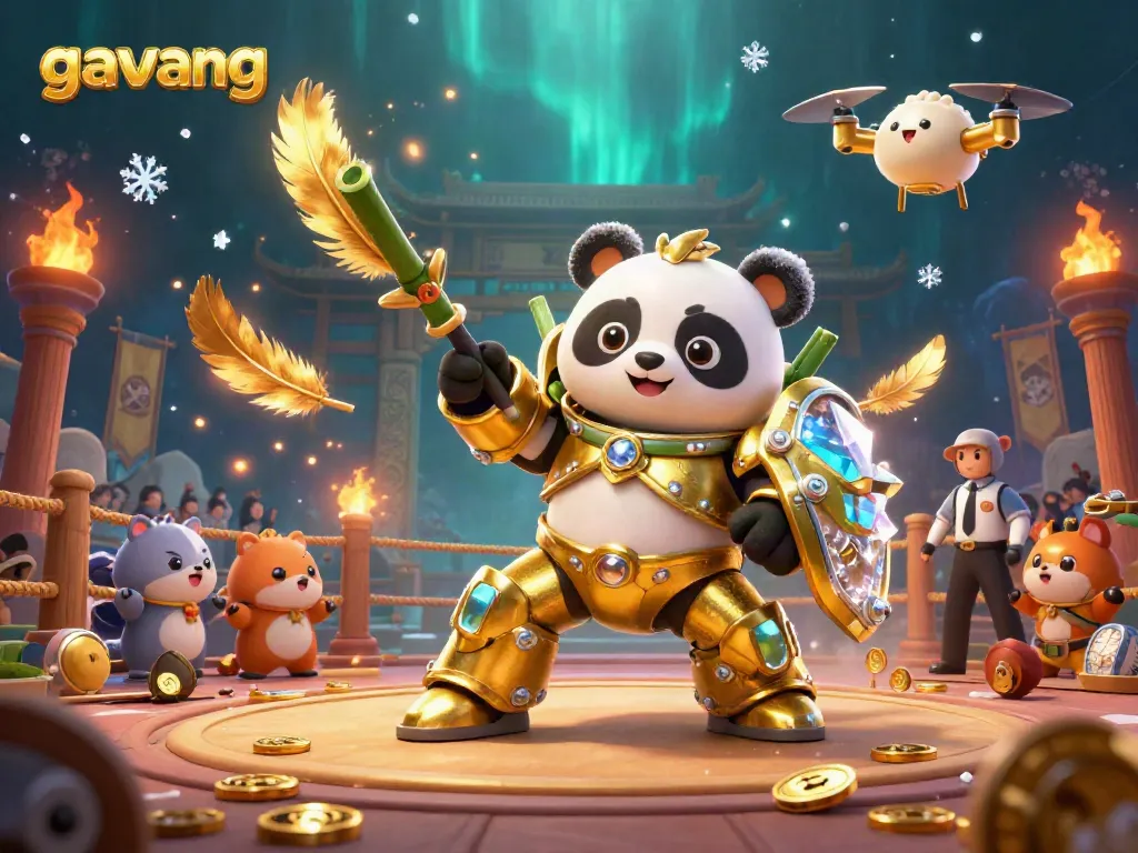 Experience the excitement of gavang with a mech-suit panda in a dynamic gaming arena.