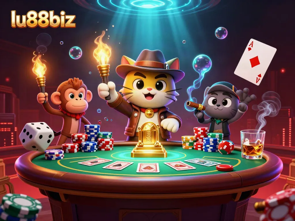 Engage with gaming excitement at lu88biz featuring a cat explorer uncovering treasures.