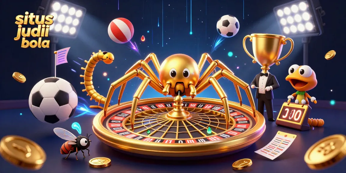 Menempatkan taruhan di situs judi bola sambil dikelilingi bola olahraga dan elemen kasino lainnya.