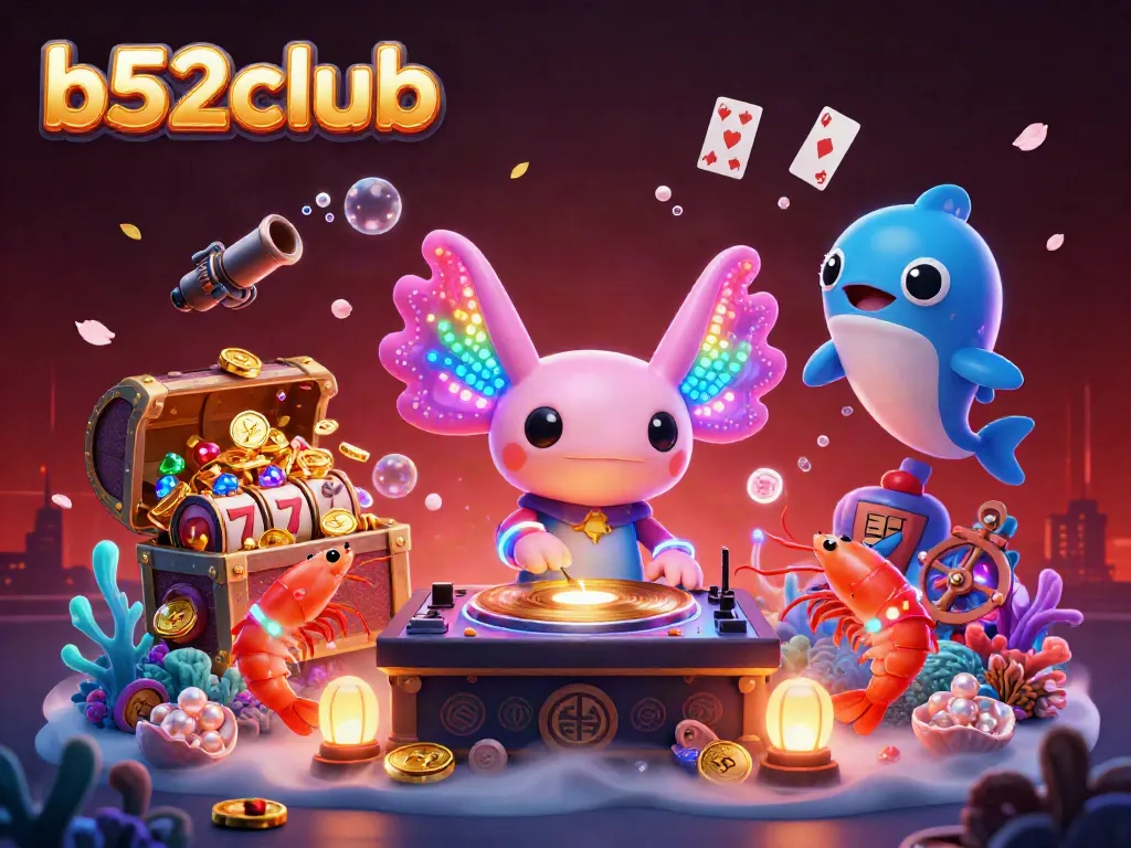 Engage with b52club’s vibrant animated universe featuring a neon-themed casino scene.