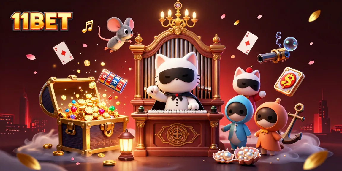 Experience the dynamic world of 11BET as a cartoon cat inspires winning strategies in vibrant casino gaming.