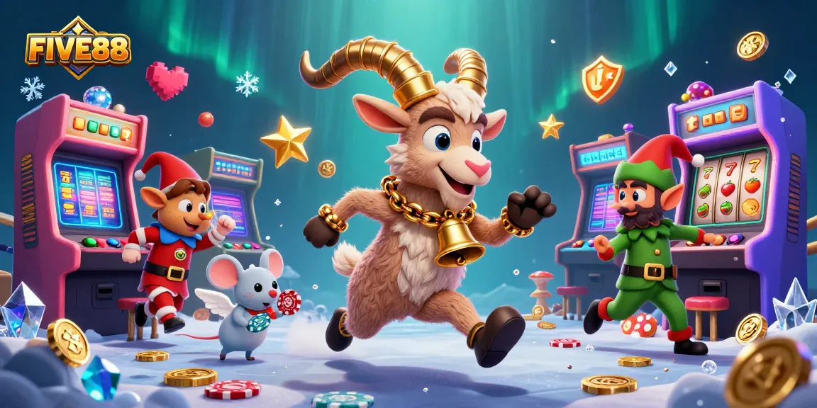 Engage in fun at FIVE88's vibrant casino with Krampus, angel mouse, and naughty elf gremlins!