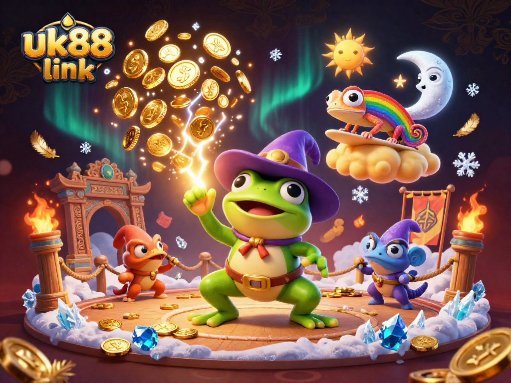 Engage in thrilling moments with uk88 link, as the wizard frog conjures gold coins and excitement.