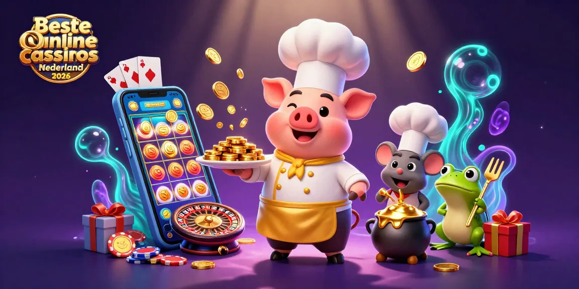 Een levendige illustratie van een chef varken en sous-chef muis bij Beste online casinos Nederland 2026.