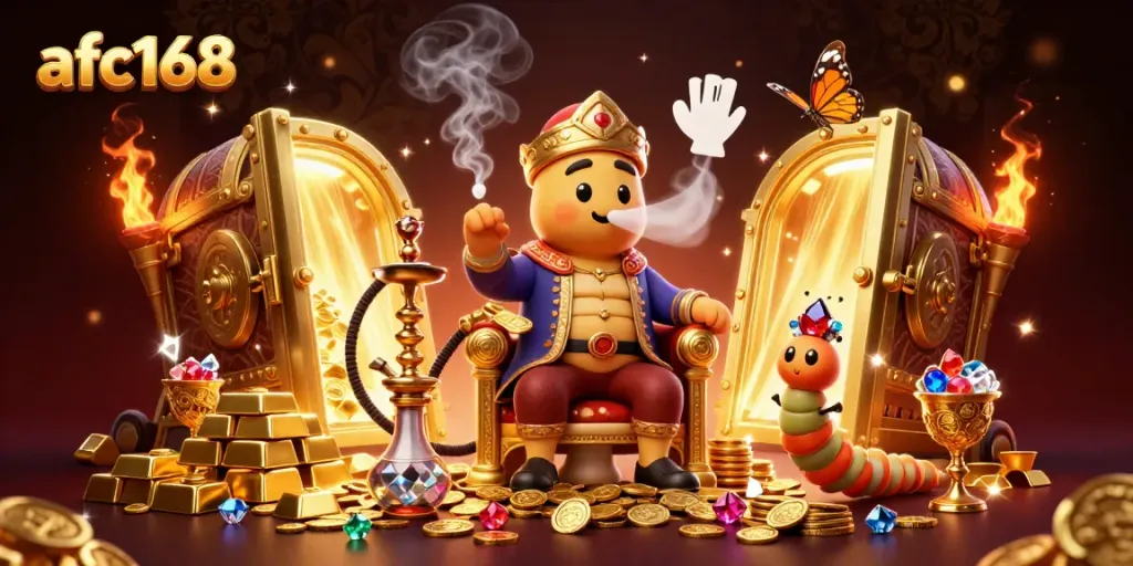 Experience the thrills of winning at afc168 with a vibrant 3D casino scene filled with treasures and excitement.