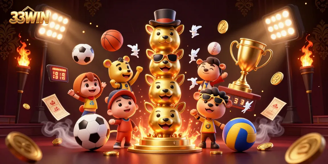 Experience the thrill of winning at 33WIN with vibrant 3D casino elements and animated characters