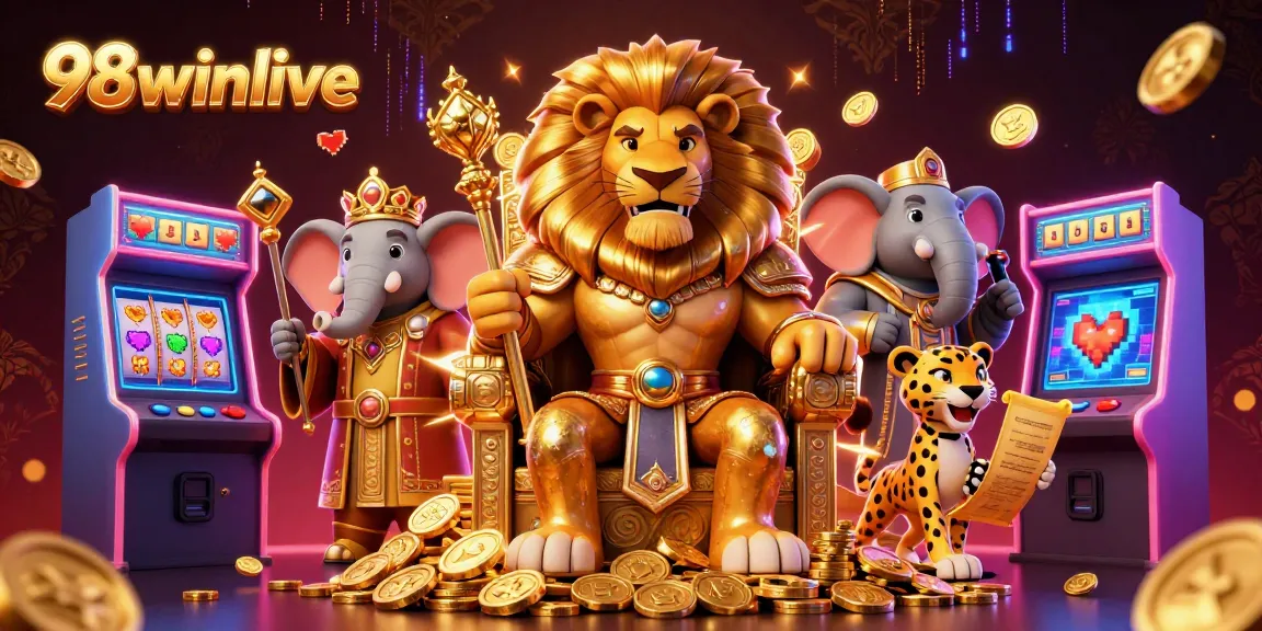 Experience the excitement of 98winlive with vibrant casino elements in this dynamic 3D illustration.