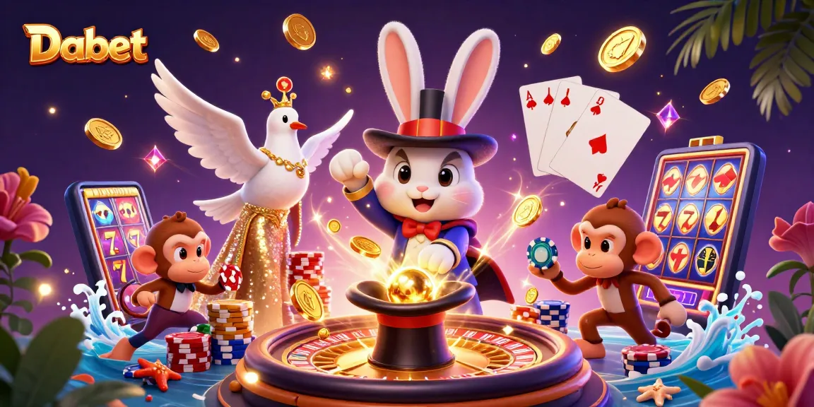 Dabet enhances your gaming experience with a magical 3D casino scene featuring dynamic characters and vibrant elements.