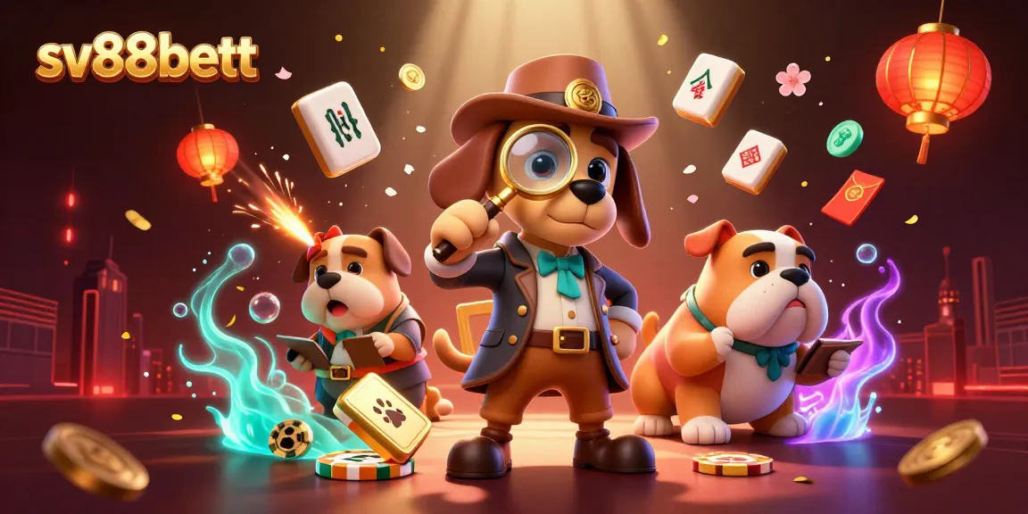 sv88bett brings luck with a cartoon detective and his bulldog digging for poker clues in a festive casino