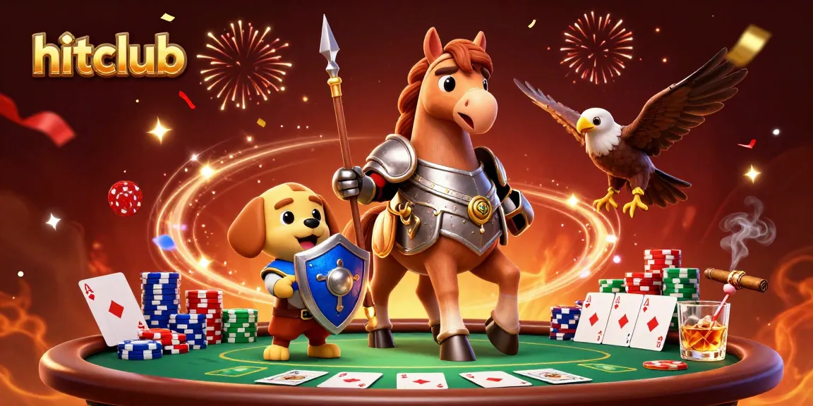 Join the hitclub action with a knight, squire, and falcon celebrating at a lively poker table.
