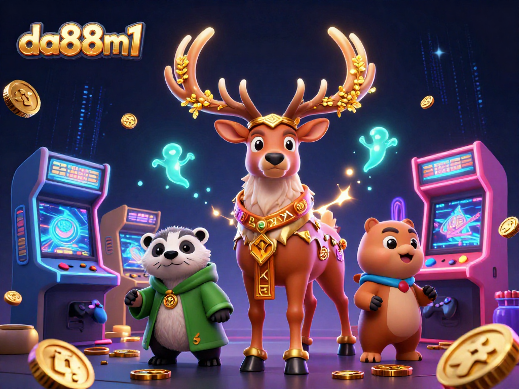 Engage in thrilling gameplay at da88m1, featuring colorful arcade machines and magical game elements.