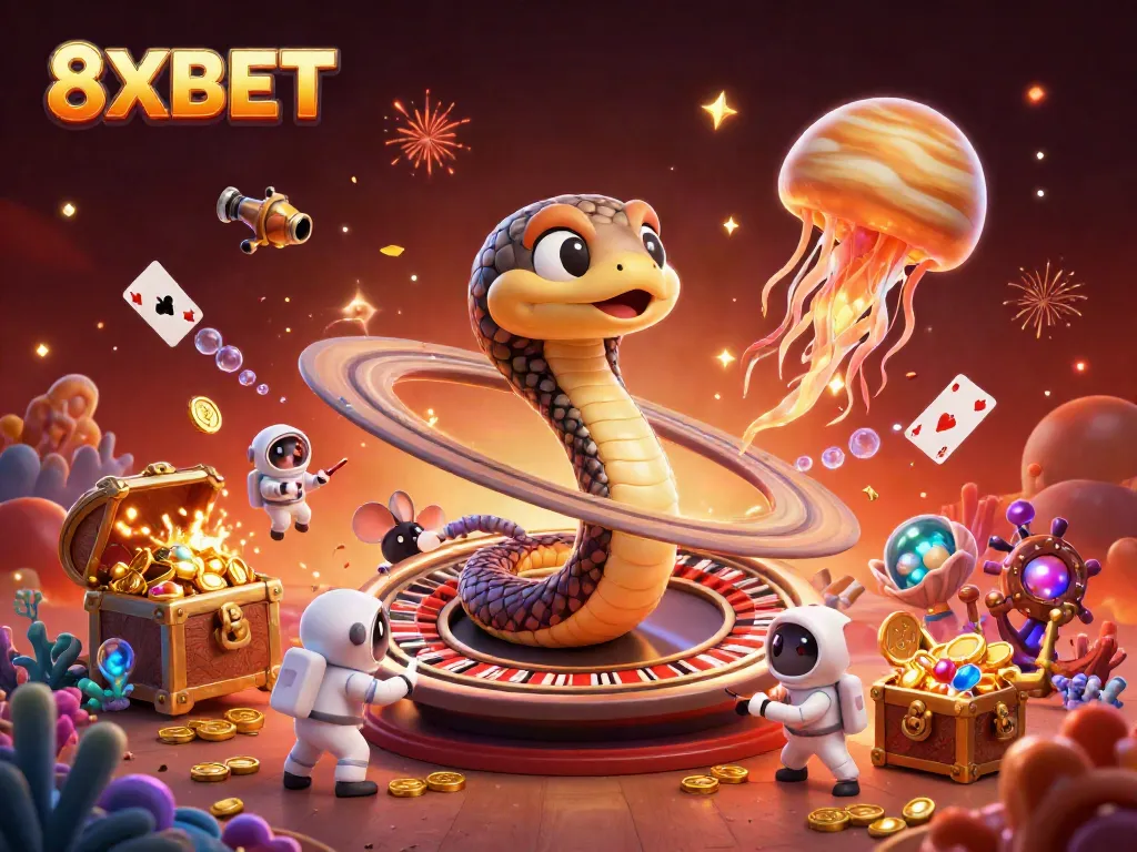 Experience the thrill of betting with 8XBET as mice wager on a cosmic roulette.
