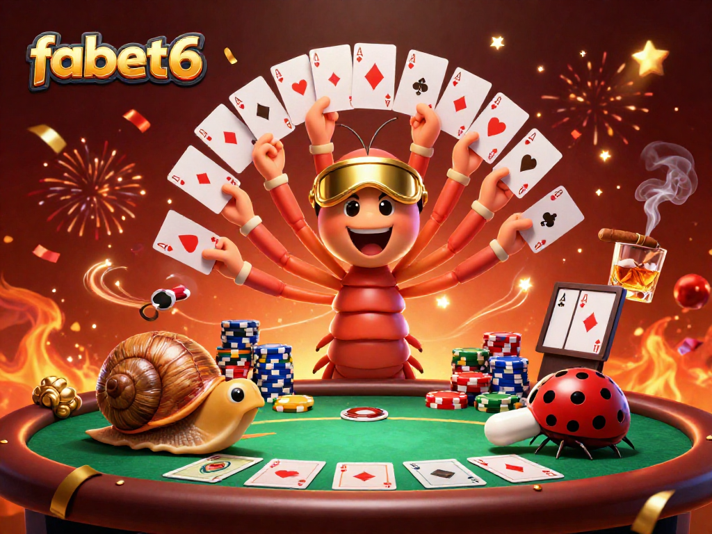 Engage with fabet6 at the vibrant casino scene featuring a millipede dealer and a snail high-roller!
