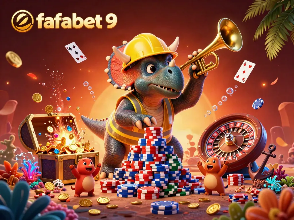 Experience excitement with fafabet 9 featuring lively characters and casino elements in a vibrant scene.