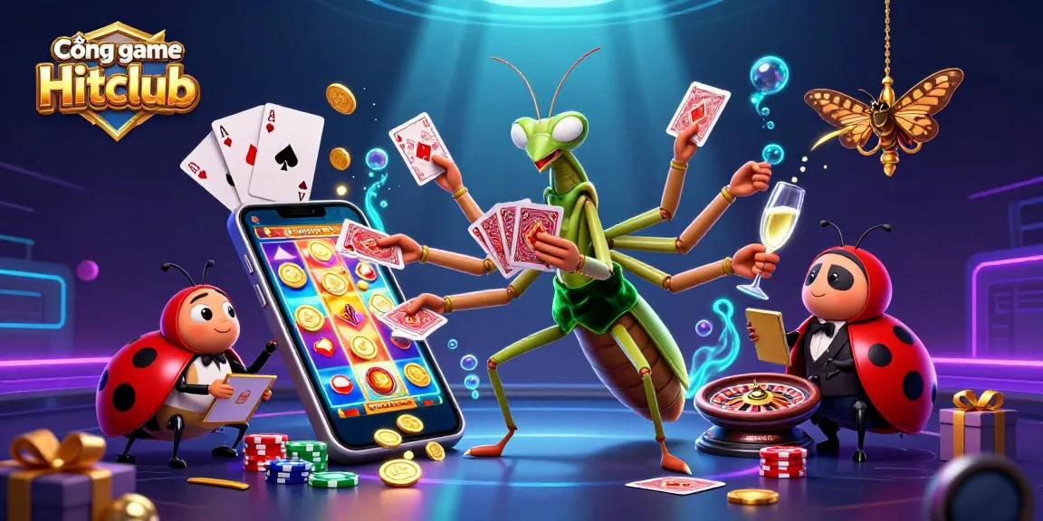 Engage with Cổng game Hitclub through an enchanting illustration featuring a giant mantis and ladybug pit boss.