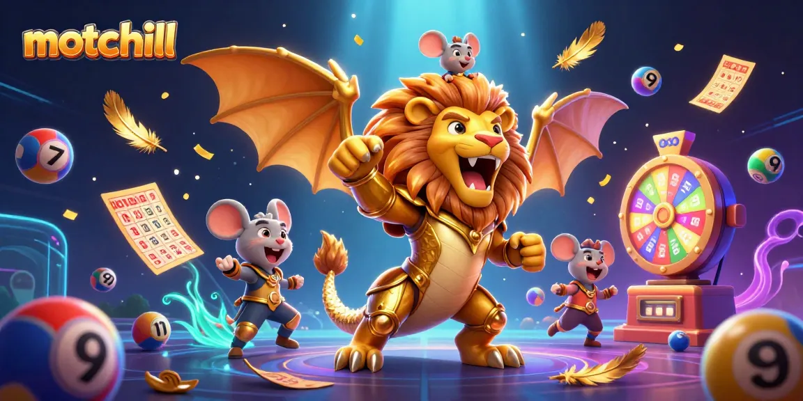 Experience motchill with colorful lottery elements and a dynamic casino theme in a vibrant illustration.