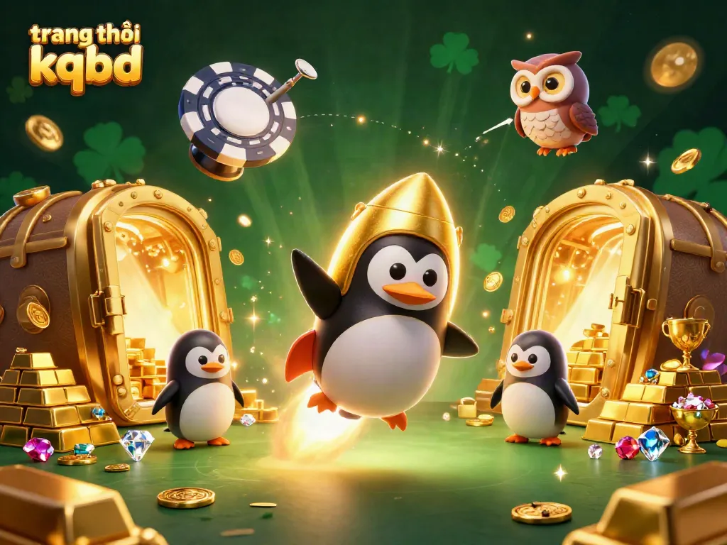Experience the thrill of trang chủ kqbd with a golden penguin soaring to a lively casino!