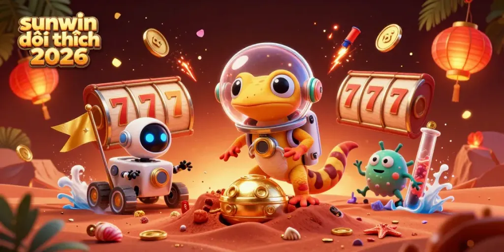 Experience the excitement of sunwin đổi thưởng 2026 with a Martian gecko discovering a golden casino.