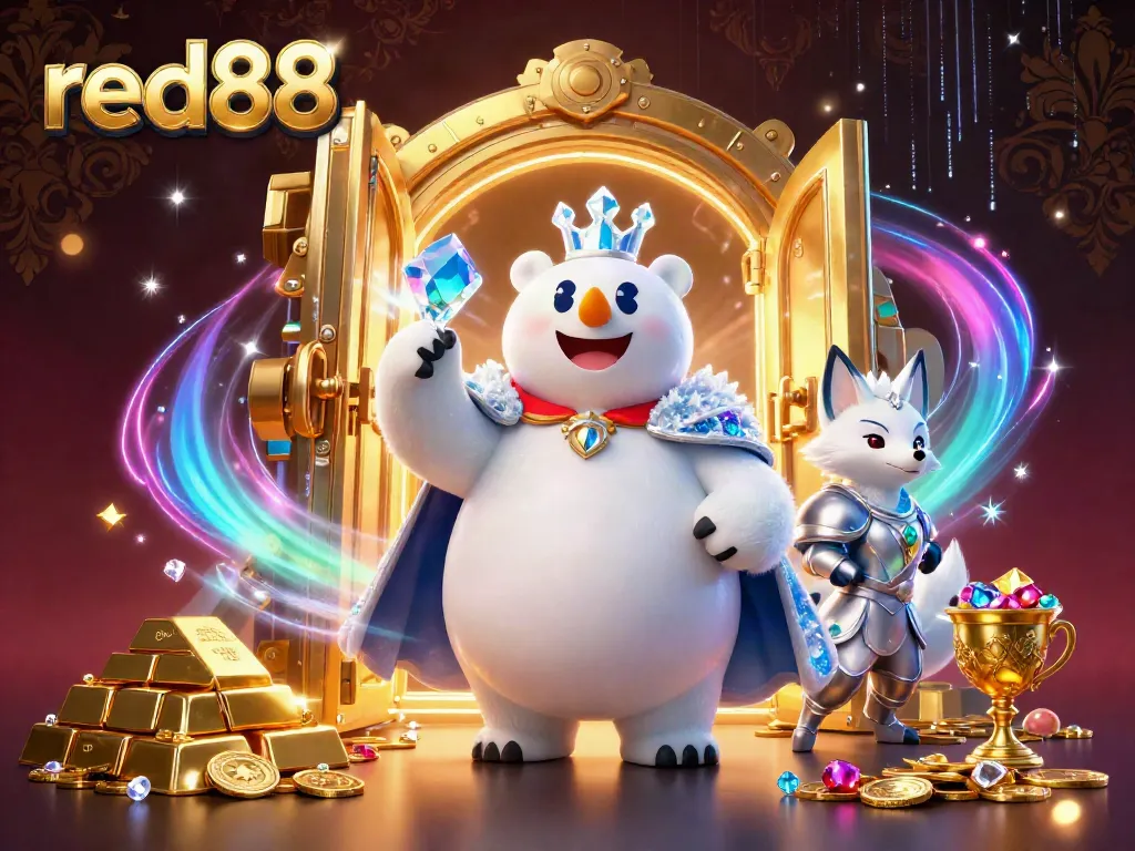 Experience winning with red88 in an ultra-detailed 3D casino scene filled with treasures and magical characters.