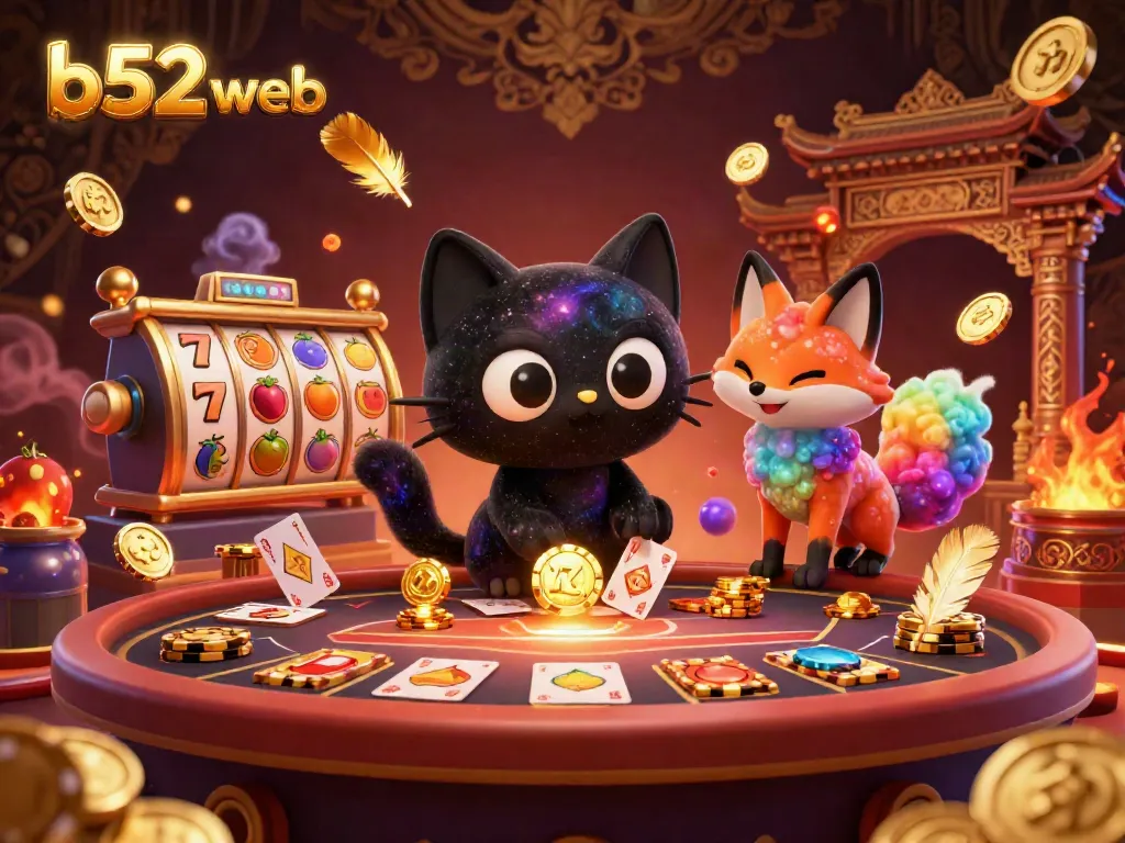 Engage with b52 web at the cosmic casino table featuring vibrant characters and modern slot game elements.
