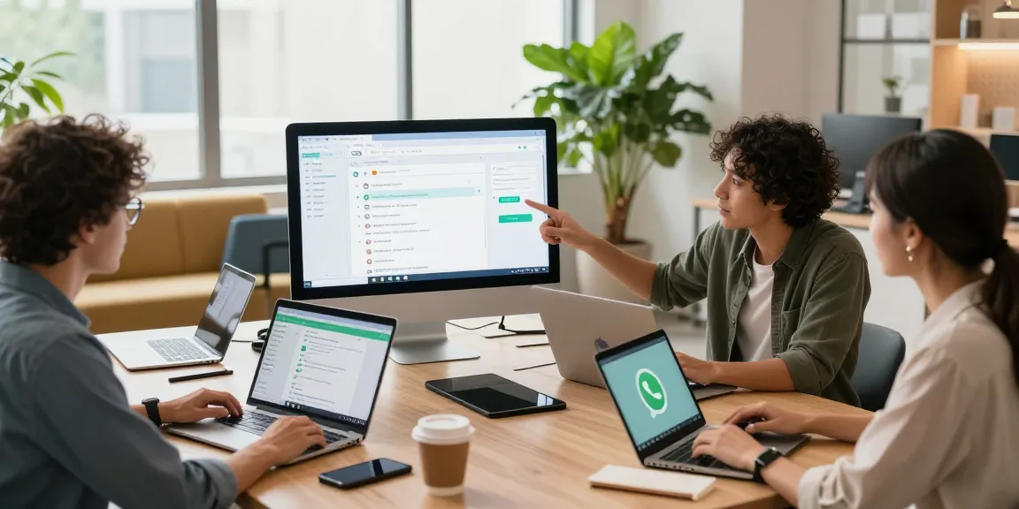 Dynamic collaboration using WhatsApp電腦版 in a modern workspace enhancing team communication.