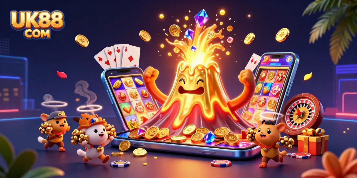 Experience thrilling wins at UK88 COM with a dynamic illustration of casino excitement and treasure