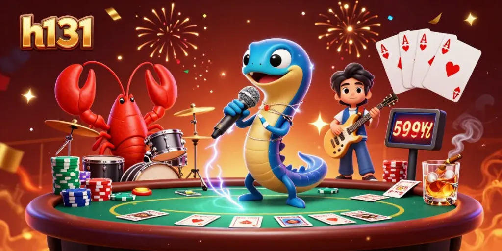 Experience thrilling h131 casino vibes with a DJ eel and lively band in an underwater scene.