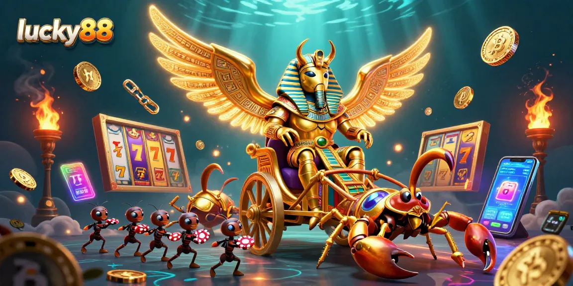 Spin the reels of lucky88 in this vibrant casino-themed illustration filled with gold!