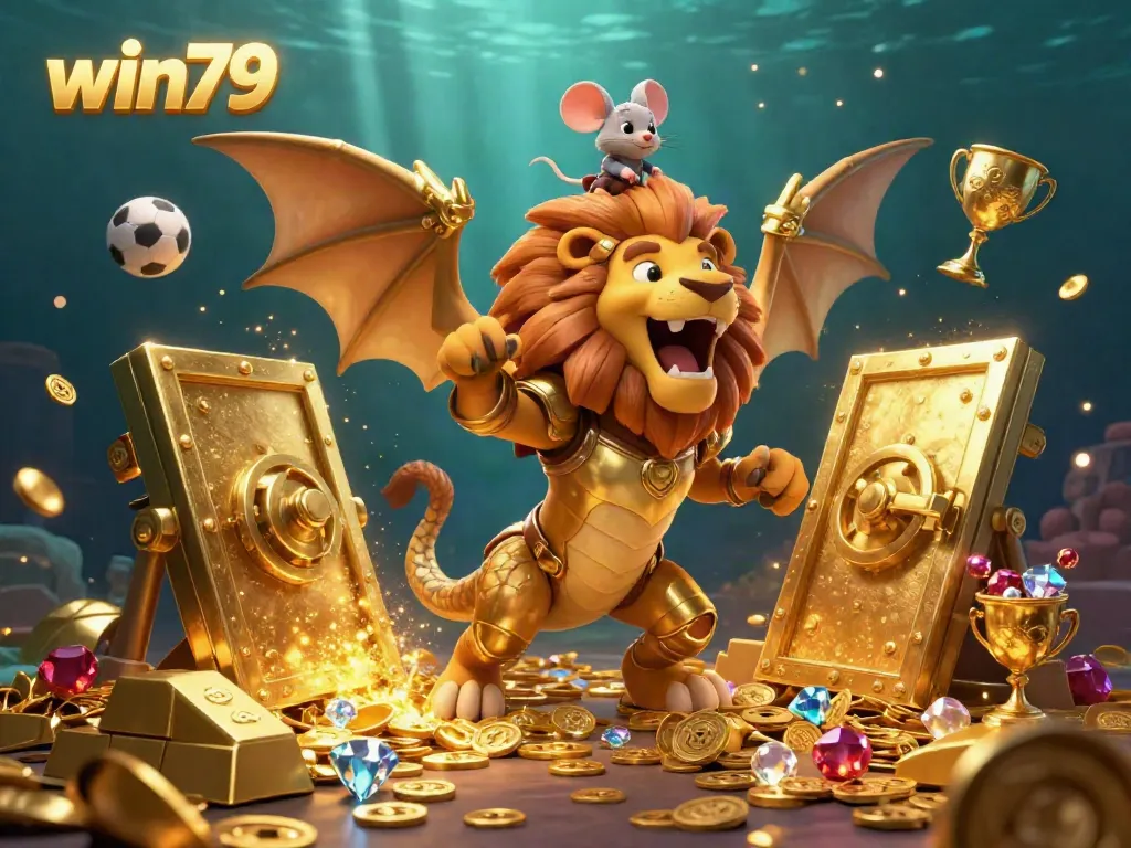 Experience thrilling sports betting with win79 in this vibrant casino illustration showcasing dynamic action.