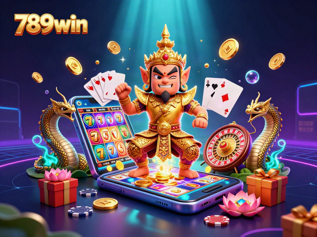 Engage with 789win's vibrant casino scene featuring thrilling slot games and glowing elements.