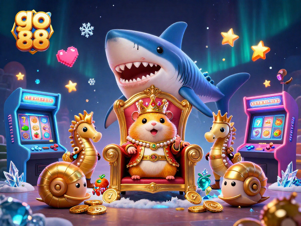 Engage in thrilling slots at go 88 with a playful underwater scene featuring a golden hamster king.
