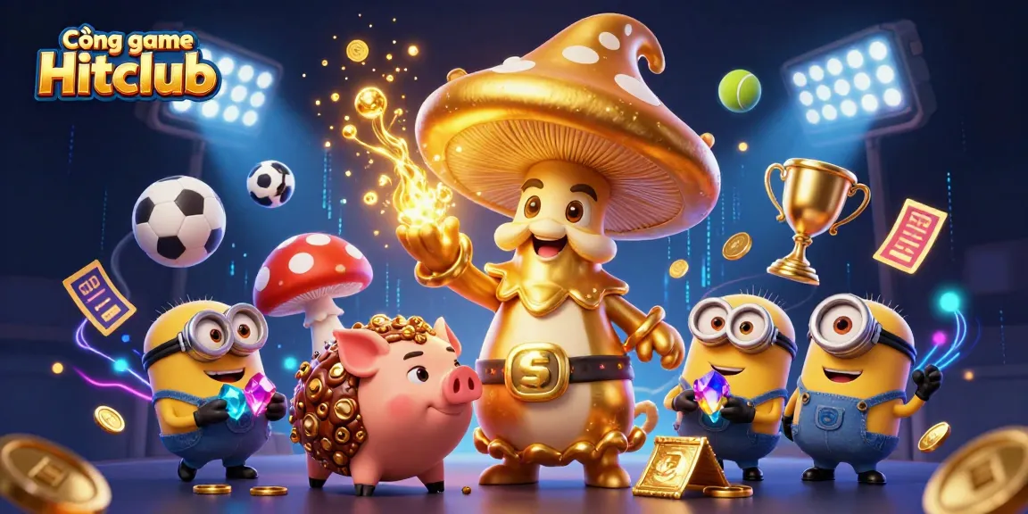 Experience the excitement of Cổng game Hitclub with a magical scene filled with treasures and dynamic sports elements.