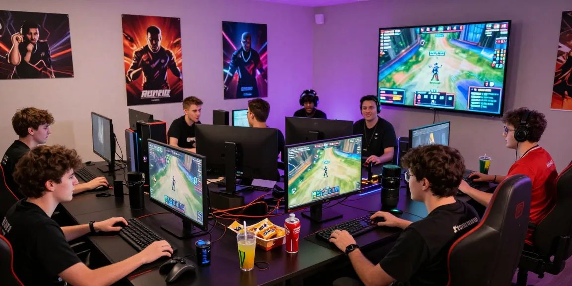LUCK8 esports players engaging in an exciting online gaming session with colorful lighting and dynamic atmosphere.