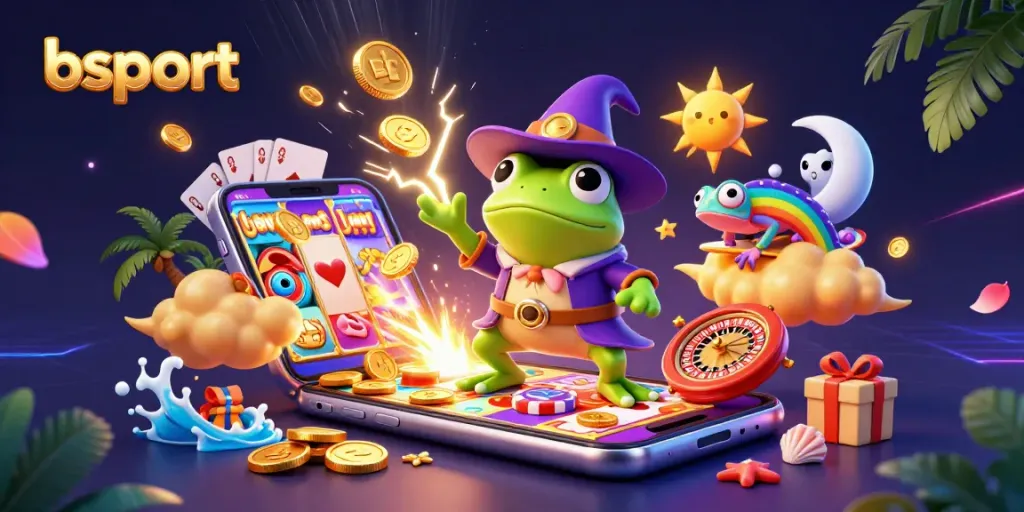 Experience the vibrant energy of bsport with a magical scene of winning animations and casino elements.