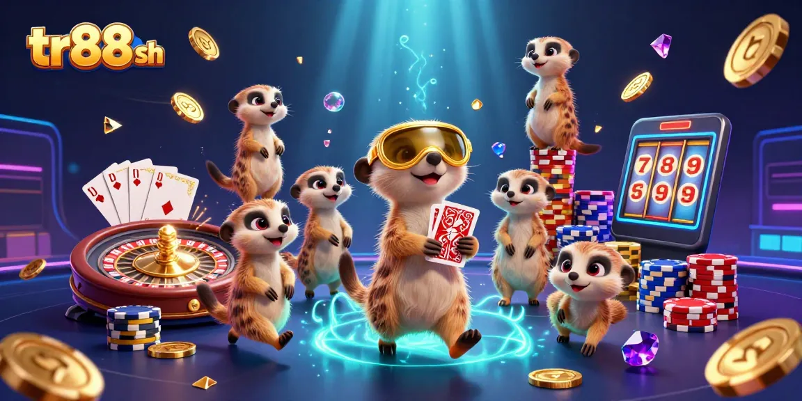 Experience the excitement of tr88 sh with a vibrant casino scene featuring playful meerkats amidst golden coins.