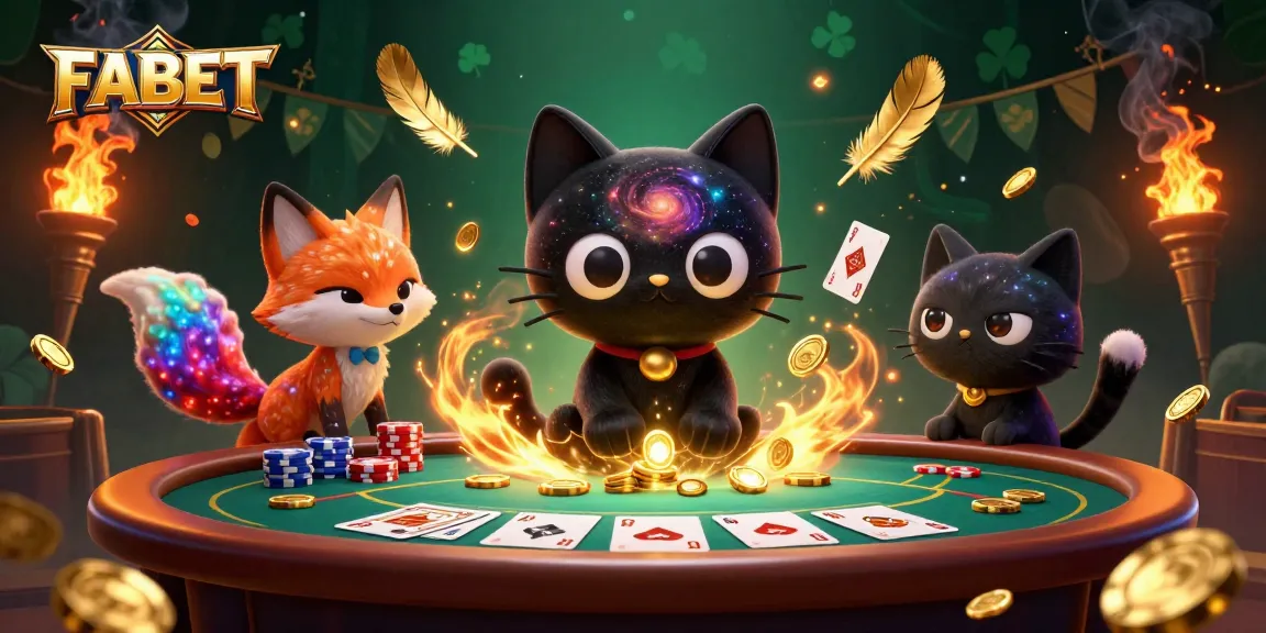 Experience exciting gameplay with FABET in a vibrant cosmic casino scene featuring a black hole cat.