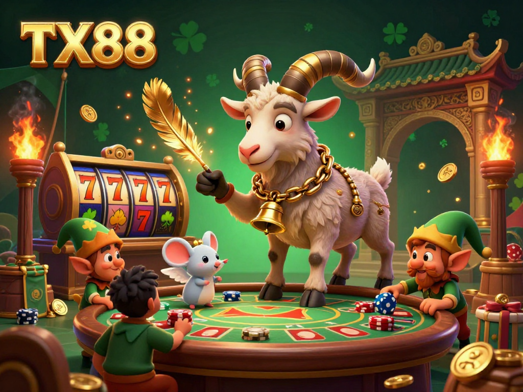 TX88 captures the chaos of a casino with a Krampus goat, angel mouse, and naughty elf gremlins stealing poker chips.