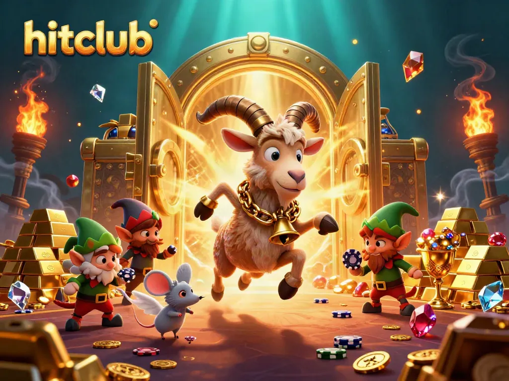 Experience hitclub's thrilling casino with Krampus, an angel mouse, and mischievous gremlins in a vibrant 3D scene.