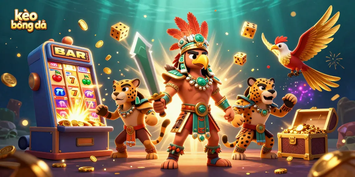 Experience kèo bóng đá excitement with a vibrant digital illustration of warriors and casino elements.