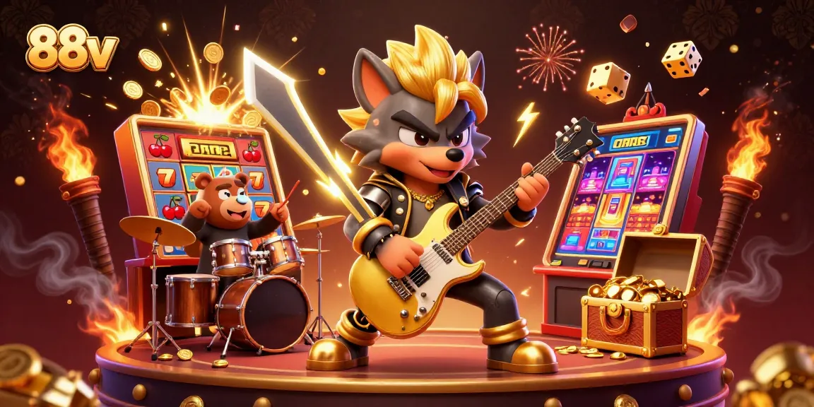 Experience the thrill of gambling at 88vv with exciting slot machines and animated characters in action.