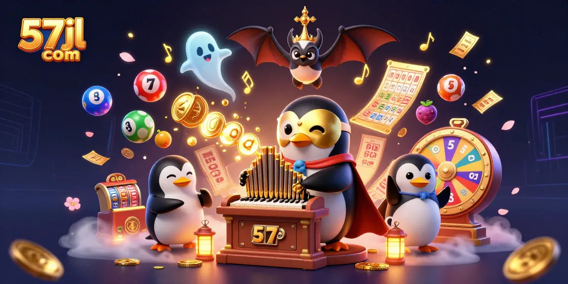 Experience winning gameplay at 57jl com with a vibrant casino scene featuring coins, lottery balls, and rich visuals.