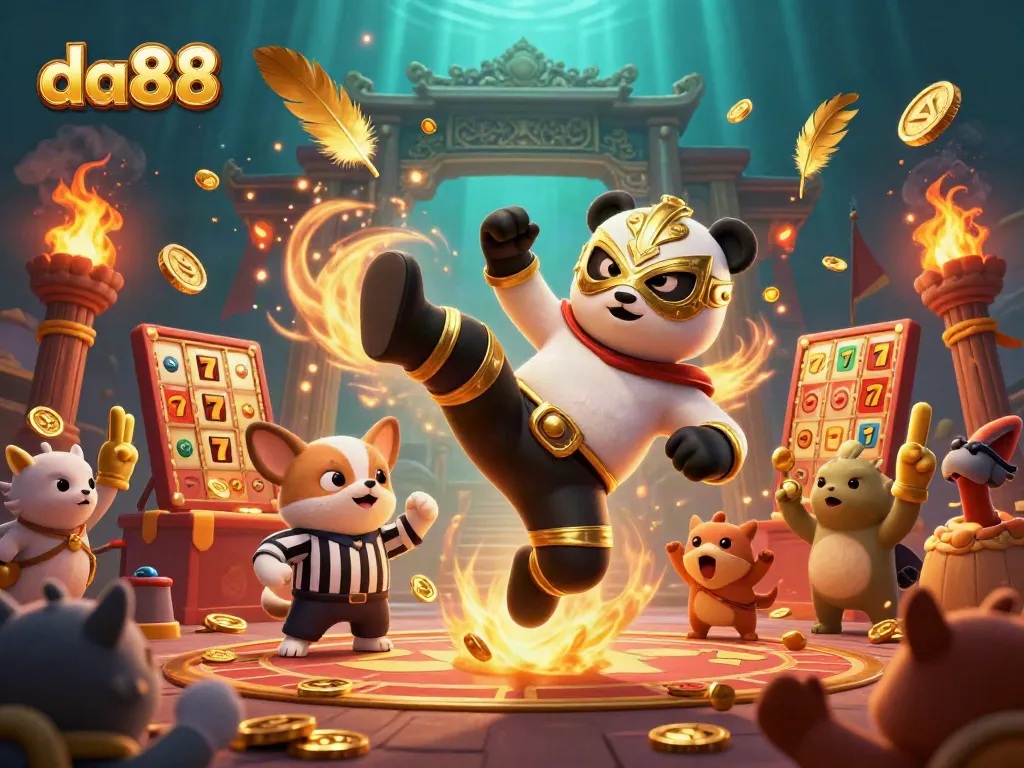 Experience thrilling slot game action at da88 with vibrant characters and dynamic casino elements.