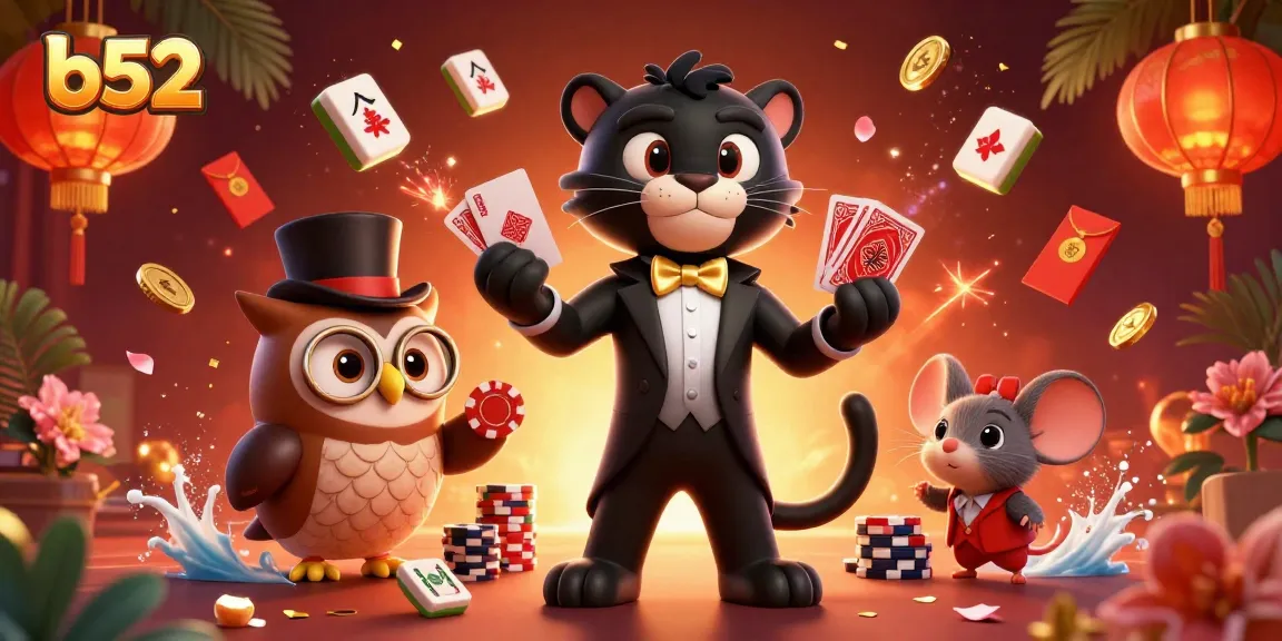 Engage in exciting b52 gameplay with stylish casino characters amidst dynamic elements and rich visuals.