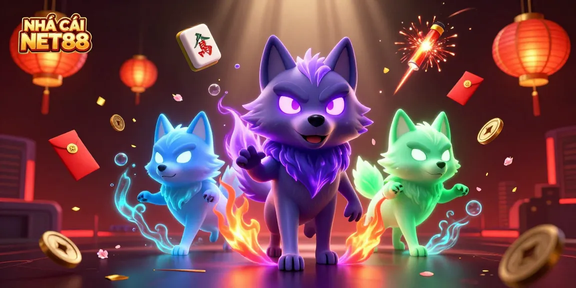 Experience thrilling gaming action at NHÀ CÁI NET88 with vibrant casino elements and energetic characters.